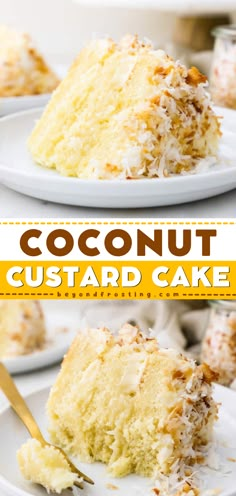 An Easter dessert recipe to impress! Not only does this moist homemade coconut cake have a coconut custard filling, but it is also topped with cream cheese frosting. Definitely a decadent spring food idea! Easter Dessert Coconut, Coconut Easter Dessert, Coconut Easter Cake, Coconut Cream Custard, Cakes With Custard Filling, Coconut Cake With Filling, Easter Cake Recipes Easy, Coconut Filling Recipe, Coconut Cake Ideas