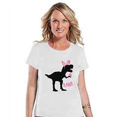 Custom Party Shop Womens Funny Dinosaur Easter T-Shirt XL White Gender: female.  Age Group: adult. Dinosaur Halloween Costume, Bunny Halloween Costume, Easter Tees, Pink Dinosaur, Funny Bunny, Easter T Shirts, Dinosaur Funny, Birthday Party Outfits, Novelty Shirts