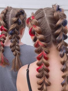 Patriotic Hairstyles, Casual Summer Outfits Dresses, 4th Of July Hairstyles, Outfits For Work Summer, Summer Outfits For Work, July Hairstyles, Braid Pigtails, Summer Outfit 2023, 4th Of July Makeup