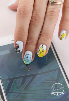 Nail art Nailstorming : Pokemon Go ! Pikachu Tail, Art Pokémon, Blossom Nails, Spa Stuff, Nagel Art, Cherry Blossom Nails, Kidcore Aesthetic, Claw Nails