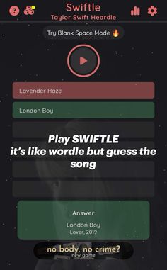 the screen is showing how to play swiffle, it's like wordle but guess the song