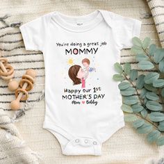 Our personalized baby onesies are incredibly comfy and adorable, making them essential items for your loved children (from newborns to 24-month-old kids). Made from 100% ring-spun cotton (for solid colors), our onesies are surely durable and breathable to be worn all year round. The fabric weight is light (only 5 oz), so you can ensure that your kids will be totally comfortable while wearing the onesies.Standing out from the crowd, our baby onesies are customizable so you can totally add your ow You're Doing A Great Job, Personalized Baby Onesies, Custom Baby Onesies, Personalized Onesie, First Mothers Day, Great Job, Essential Items, Custom Baby, Personalized Baby