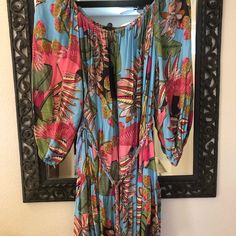 Beautiful Nwt Rachel Roy Spring/Summer Dress May Be Worn On Or Off The Shoulder! Cute As A Swimsuit Cover Up As Well. Self Tie Belt. Beautiful Vivid Colors! Multicolor Beachwear Sundress For Brunch, Casual Vibrant Print Dress For Brunch, Tropical Printed Dress For Brunch, Casual Dresses With Vibrant Print For Brunch, Casual Brunch Dress With Vibrant Print, Pink Floral Print Beachwear Midi Dress, Casual Sundress With Vibrant Print For Brunch, Casual Blue Beach Dress With Tropical Print, Bohemian Midi Dress With Tropical Print For Spring