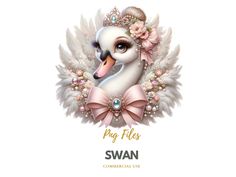 a swan wearing a tiara with feathers and flowers