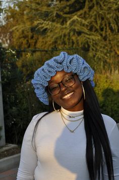 blue, floppy hat, crochet hat, crochet extra floppy brim hat, pretty darskinned girl, melaninated skin tone Crochet Floppy Hat, Yarn Color Combinations, Crochet Outfits, Crochet Clothing And Accessories, Crochet Inspo, Crochet Clothing, Hat Ideas, Crochet Diy, Dressy Outfits