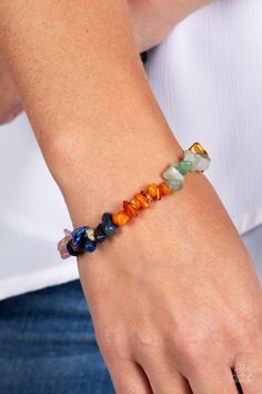 An earthy collection of turquoise, lapis, jade, amethyst, Tiger's eye, orange, gray, and pink pebbles are threaded along a stretchy band around the wrist for a Southwestern finish. Sold as one individual bracelet. Multicolor Jewelry, Toggle Bracelet, Baby Powder, Paparazzi Accessories, Paparazzi Jewelry, Multi Stone, Stretch Bracelets, Earring Necklace, Bracelets For Men