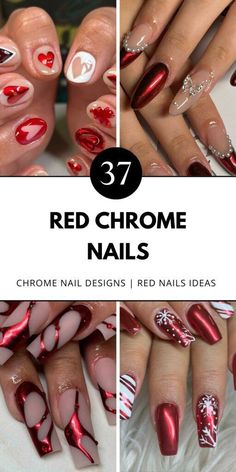 Get ready to rock rich shades like burgundy and maroon with these chrome styles. Pin to your nail board! Chrome Fingernails, Red Chrome Nails, Nails With Silver, Red Chrome, Chrome Nail Art, Chrome Nails Designs, Elegant Nail Art