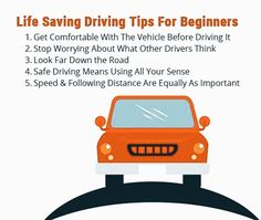 an orange car driving down a road with the words life saving tips for beginners