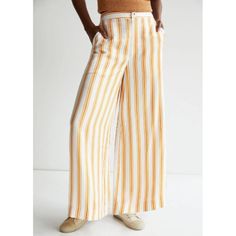 Yellow And White Striped Anthropologie Wide-Leg Pants By Maeve Front And Back Welt Pockets Front Zip Approx. Dimensions: Standard: 13" Rise 28.75" Inseam 15.5" Leg Opening Yellow Relaxed Fit Wide Leg Casual Pants, Casual Yellow Wide Leg Pants With Relaxed Fit, Casual Yellow Relaxed Fit Wide Leg Pants, Casual Yellow Cotton Wide Leg Pants, Casual Yellow Wide-leg Pants, Yellow Relaxed Fit Wide Leg Pants, Yellow Wide Leg Pants For Spring Casual Style, Casual Yellow Wide Leg Pants For Spring, Yellow High Waist Cotton Wide Leg Pants