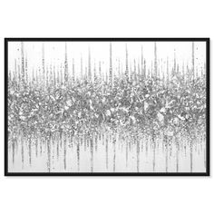 an abstract black and white painting with silver glitters on the bottom, in front of a