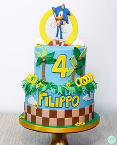 a sonic the hedgehog themed birthday cake