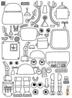 a bunch of different items that are drawn in black and white