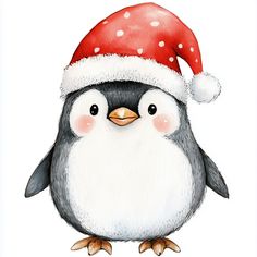 a penguin wearing a santa claus hat