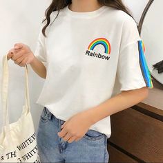 *Free Ship* Rainbow Colored Striped Tee