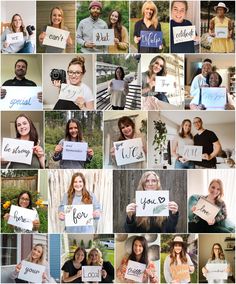 a collage of people holding up signs that say i love you