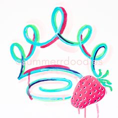 a drawing of a strawberries with the word summerhoods written in blue and pink