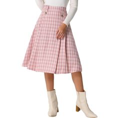 Vintage plaids add irresistible preppy style to this perfectly pleated A-line skirt. Modernize your plaid collection with this tartan skirt that features a contemporary swing pleated flare skirt hem. Pair it with a blouse and boots for a retro look. The skirt is made of better soft fabric, has great texture, and is beautiful to wear. Pink Plaid Skirt, Pinafore Skirt, Pleated Flare Skirt, Long Plaid Skirt, Modern Skirt, Pink Pleated Skirt, Tartan Skirt, Plaid Pleated Skirt, Midi Flare Skirt