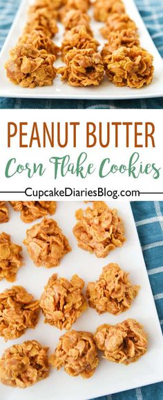 peanut butter cornflake cookies on a white plate