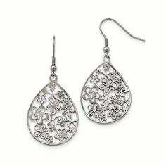 Stainless Steel Polished Flower Dangle Shepherd Hook Earrings Size: One Size. Color: White. Gender: female. Age Group: adult. Flower Dangle Earrings, Green Gift, Shepherds Hook, Stainless Steel Polish, Green Gifts, French Wire, White Bow, Amazing Flowers, Cute Earrings