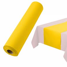 a roll of yellow and white paper next to a tablecloth on a white background