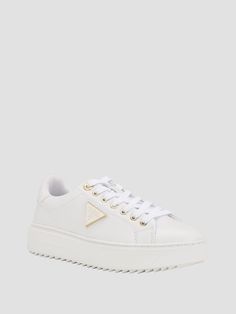 An effortless addition to your casual look, these faux-leather sneakers are designed in a low-top silhouette with lace-up closure, side logo emblem and thick rubber sole.