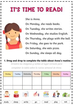 Printable Literacy Worksheets Easy Reading Worksheets, Reading Exercises For Grade 1, Reading For Kids Worksheets, Daily Routine Worksheet For Kids, My Daily Routine Worksheet, Reading Ideas For Kids, Easy Reading For Kids, Reading Worksheets For Kids, Daily Routine Exercise