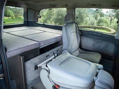 the interior of a vehicle with seats up