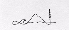 a line drawing of a mountain with trees on the top and an arrow in the middle