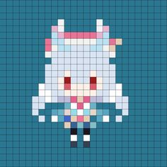 the pixel art is designed to look like an animal with red eyes and pink nose