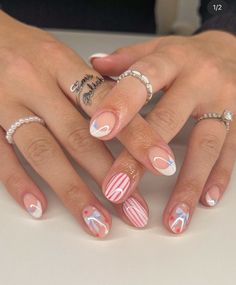 Summer Nails Nail Art, Pink Tip Nails, Teen Nails, Fourth Of July Nails, Hello Nails, 4th Of July Nails, Girly Acrylic Nails, July Nails, Cute Gel Nails