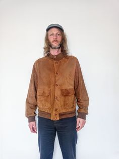 "Tobacco Brown Suede Bomber Jacket Super soft suede such a nice feel Awesome fit  Great condition Repair job on the back Measurements  Pit to pit = 21\" Shoulder to shoulder = 18\" Length= 28\" Estimated size = medium/small Materials Leather Suede Follow me on Instagram https://www.instagram.com/hatinabagvintage/" Casual Brown Suede Leather Jacket, Classic Brown Outerwear With Suede Overlays, Casual Brown Suede Outerwear, Brown Suede Outerwear With Pockets, Casual Suede Leather Jacket With Suede Overlays, Casual Suede Jacket With Suede Overlays, Casual Suede Leather Jacket With Overlays, Classic Brown Suede Outerwear, Vintage Brown Suede Leather Jacket