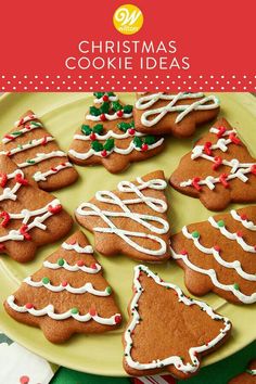 christmas cookies on a plate with white icing