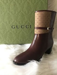 GUCCI Finn Mixed Media Ankle Boot -Bordeaux Leather Size 38/8 NEW | eBay Gucci Brown Ankle Boots, Gucci Brown Boots For Fall, Gucci Formal Brown Boots, Elegant Gucci Boots For Winter, Boot Shoes Women, Wedge Boot, Bordeaux, Heeled Boots, Heel Height