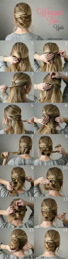 Wrapped Bun Updo Prom Things, Easy Hair Tutorials, Updo Ideas, Fancy Hair, Updo Tutorial, Bun Updo, Prom Updos, Long Hair Updo, Hair Tutorials Easy