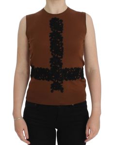 Dolce & Gabbana Timeless Wool and Lace Sleeveless Women's Vest Dolce Gabbana Sweater, Sleeveless Knit Top, Lace Vest, Crewneck Design, Monica Bellucci, Dolce E Gabbana, Fashion Weeks, Brown Floral, Sleeveless Vest