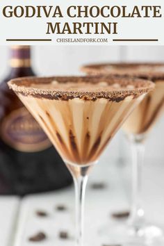 two martini glasses filled with chocolate and garnished with cinnamon sprinkles