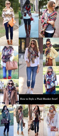 How to Style a Plaid Blanket Scarf Scarf Styling, Wearing Scarves, Blanket Scarves, Mode Shoes, Scarf Outfit, Plaid Blanket Scarf, Plaid Blanket, Oversized Scarf, Green Cardigan