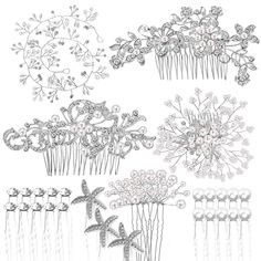 PRICES MAY VARY. You will get 4pcs large brides wedding rhinestone pearl flower hair accessories side combs and 40pcs small faux pearl crystal star U shaped hairpins. 8 different styles meet your daily or wedding party needs. The women decorative wedding hair combs are made of alloy, transparent crystal, rhinestone, faux pearl. Pearl trim is connected by adjustable copper wire and you can adjust the position as needed. More stylish noble elegant and shining. The wedding hair clip combs are decor Wedding Hair Combs, Bridesmaid Headpiece, Hair Comb Clips, U Shaped Hair, Pearl Bride, Bridesmaid Hair Down, Wedding Hair Clips, Hair Down, Hair Comb Wedding