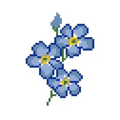 an image of blue flowers pixelated in the style of 8 bit video game art