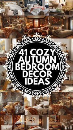 a collage of photos with the words cozy autumn bedroom decor ideas