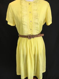 Pretty 50's Lemon Yellow Day Dress Belt Boots, Accordion Pleats, Corset Skirt, Gunne Sax Dress, Midi Sundress, Taffeta Dress, Ultra Feminine, Printed Midi Skirt, 50s Dresses