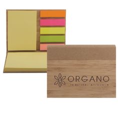 an assortment of sticky notes with the logo organo on one side and the word'the natural approach'on the other