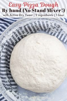 a ball of pizza dough in a glass bowl