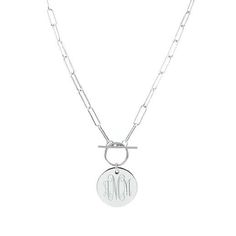 Instantly add some personality and sparkle to your outfit with our Monogrammed Pendant Disc Necklace, available in either silver- or gold-toned finishes. This personalized necklace features an attractive toggle clasp that is easy to put on and to take off. It has a cable chain with a textured chain surface that is unique and stunning. It also features a Marleylilly “ML” logo charm disc on the back. This monogrammed toggle necklace features an elegant 20mm disc that is engraved with your choice o Ml Logo, Monogram Pendant Necklace, Personalized Pendant Necklace, Monogram Pendant, Like A Mom, Marley Lilly, Toggle Necklace, Monogram Jewelry, Classic Necklace