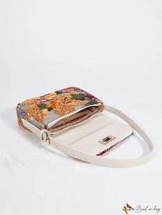 BirdinBag - Flap Square Bag with Stylish Floral Design Multicolor Rectangular Baguette Bag For Everyday Use, Cream Rectangular Flap Bag With Removable Pouch, Cream Rectangular Baguette Bag For Travel, Handheld Satchel Fashion Accessory, Travel Square Shoulder Bag With Detachable Handle, Everyday Multicolor Rectangular Baguette Bag, Multicolor Rectangular Shoulder Bag With Detachable Strap, Tote Bag With Removable Pouch, Beige Square Flap Bag With Removable Pouch