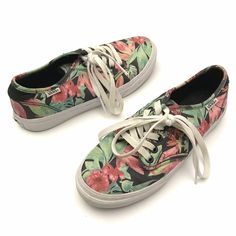 Vans Womens 6 Classic Skate Hawaiian Flower Print Lace Up Sneakers Canvas Shoes Size: Womens 6 Color: Pink & Green Flower Print Style: Lace Up Sneakers Fabric: Canvas Upper, Rubber Sole Condition: Shoes are pre-owned and show light-moderate all-around wear. Vans Floral Print Summer Sneakers, Vans Floral Print Sneakers For Summer, Casual Vans Sneakers With Floral Print, Vans Low-top Floral Print Sneakers, Hawaiian Flower, Hawaiian Flowers, Show Lights, Lace Up Sneakers, Green Flower