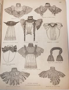 an old book with many different types of dresses and bonnets on it's pages