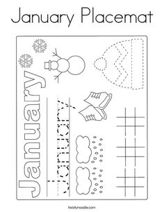 the january placemat for kids to practice their handwriting and writing skills, including letter recognition