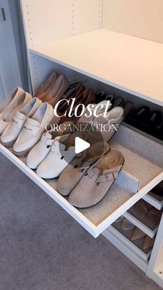 the closet is filled with shoes and other items