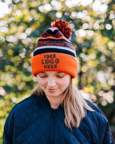 It's beanie season! 🍁🍁🍁 With the change in weather comes everything we love about the fall - the leaves change, the firepits get lit up, and the football games take up our nights. And what better way to be part of the autumn season than by adding some custom embroidered beanies to your marketing efforts! Great for any type of team - whether that's at the office, the warehouse, or in the stands. Knit Cap, Fall Season, Trick Or Treat, Knitted Hats, Pom Pom, Custom Print, Stripes, Yarn, Knitting